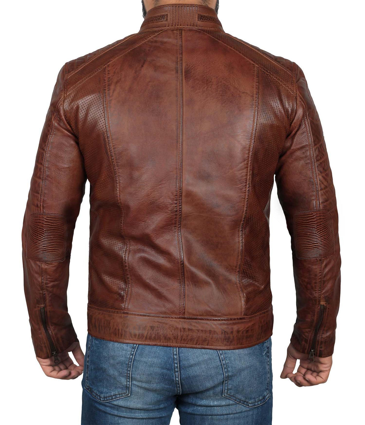 Decrum Casual Biker Jacket Men - Brown Leather Jacket | [1100066] Austin Brown. 2XL