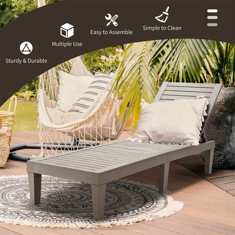 Outdoor Chaise Lounge Chair Patio Recliner Adjustable With 5 Positions Wood Texture Design Waterproof Easy To Assemble - Comfortable And Ergonomic Design
