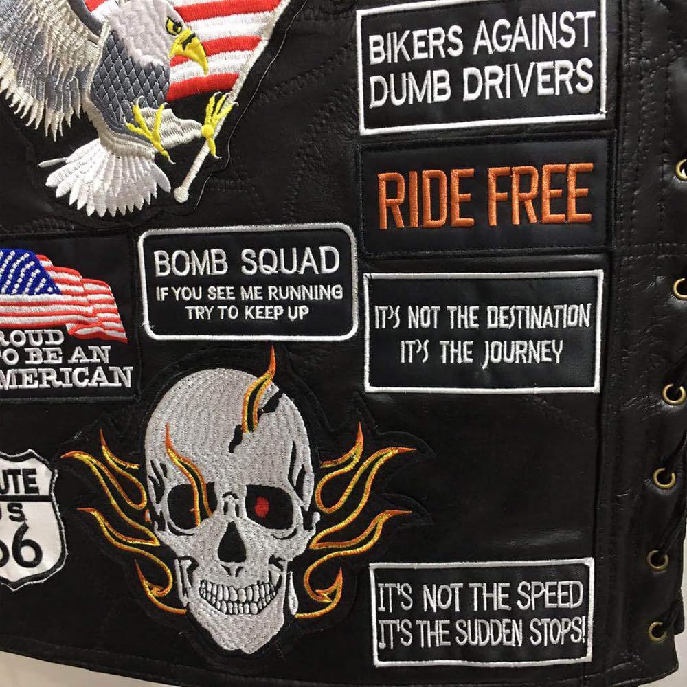 WalnutKing Men Leather Motorcycle Jacket Vest Plastered Embroidery Cool Patches Biker Vest (US. Alpha. XX-Large. Regular. Regular. Man00)