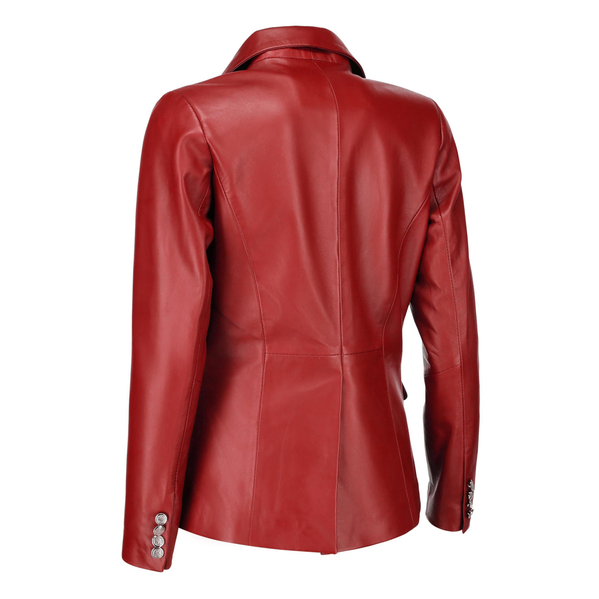 Jild Double Breasted Fancy Buttons Lambskin Leather Blazer Women - Kim Kardashian Long Sleeve Coat Style Leather Jacket Women (FC-Red-XXL)