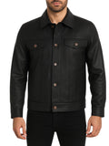 Ashwear Leather Jacket Men Vintage Trucker Style Mens Fashion Shirt Collar Real Lambskin Leather Jackets for Men (Trucker-Black-XL)