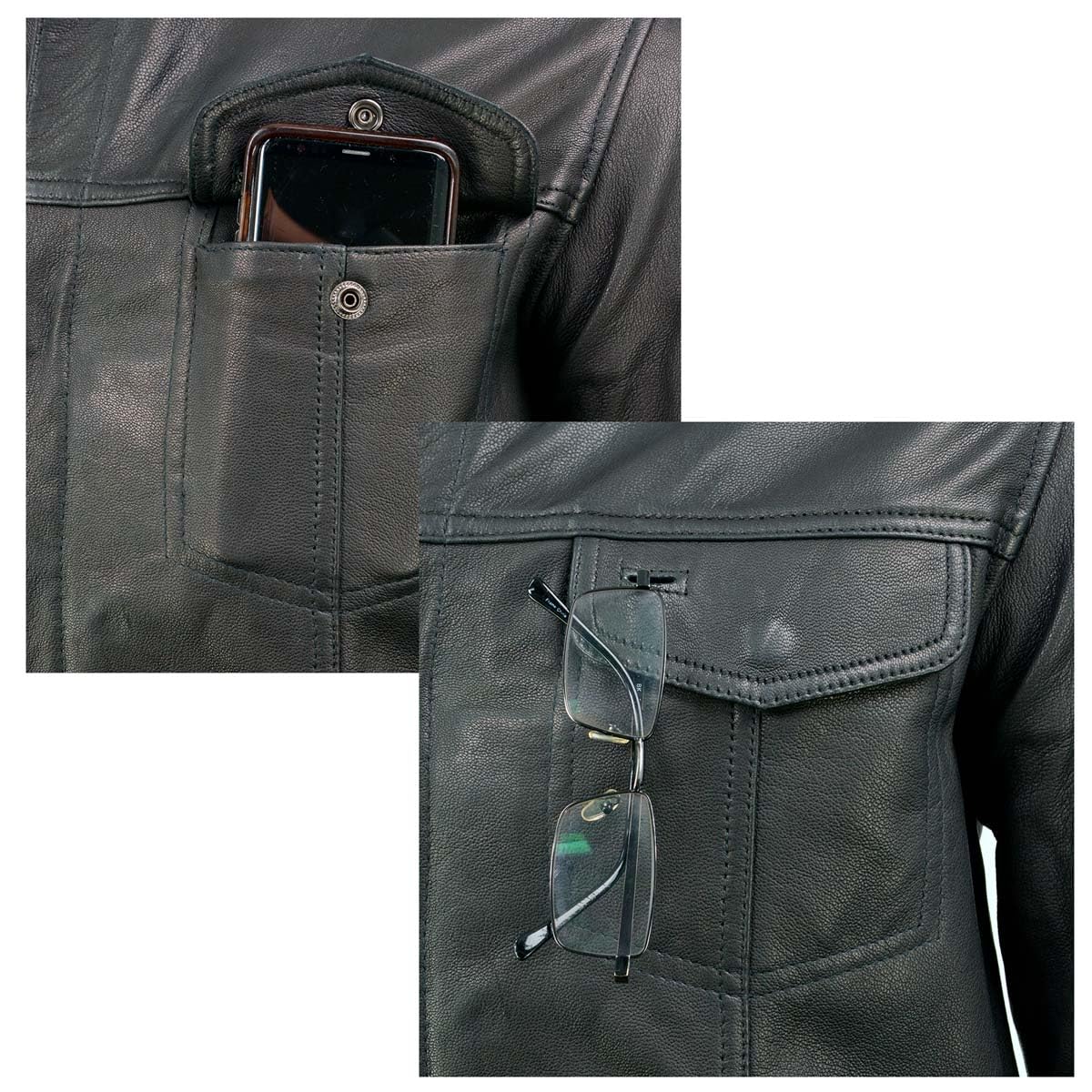 Milwaukee Leather MLM1604 Men's Stand-Up Collar Black Casual Biker Goat Skin Leather Shirt with Dual Closure - X-Large