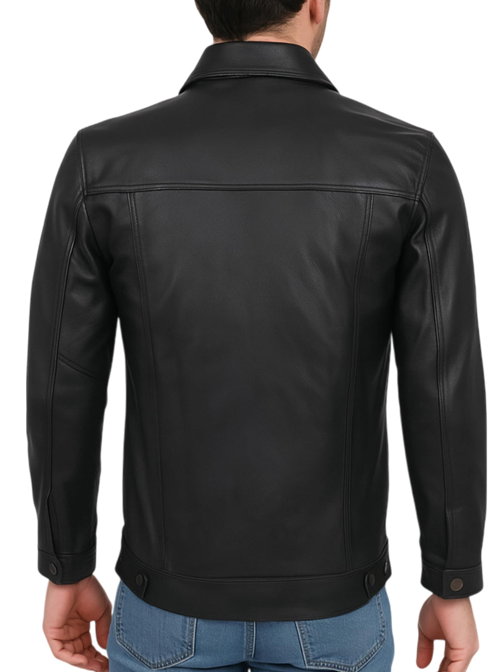 Ashwear Leather Jacket Men Vintage Trucker Style Mens Fashion Shirt Collar Real Lambskin Leather Jackets for Men (Trucker-Black-XL)