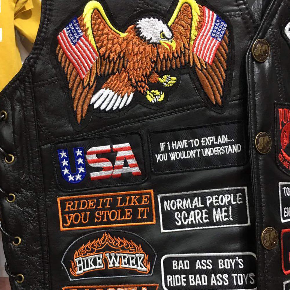 WalnutKing Men Leather Motorcycle Jacket Vest Plastered Embroidery Cool Patches Biker Vest (US. Alpha. XX-Large. Regular. Regular. Man00)