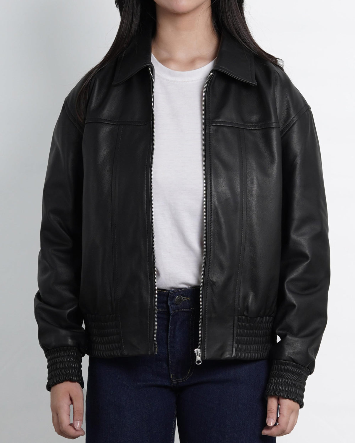 Decrum Disc Genuine Leather Jacket Women - Leather Oversized Bomber Jacket Womens | [1328563] Ollie Black. M