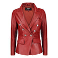 Jild Double Breasted Fancy Buttons Lambskin Leather Blazer Women - Kim Kardashian Long Sleeve Coat Style Leather Jacket Women (FC-Red-XXL)