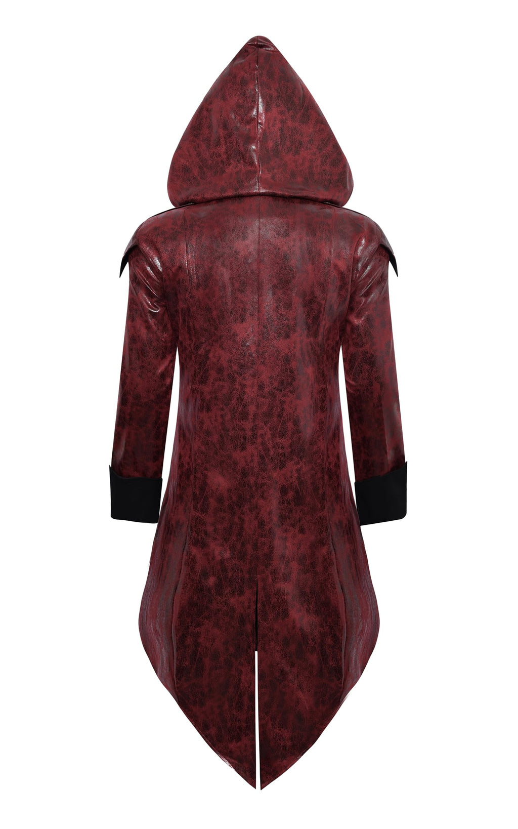 ZNZHKR Men's PU hooded Leather Steampunk Jacket Medieval Gothic Victorian Vampire Coat Tailcoat Gear Design Adjustable (Red. S)