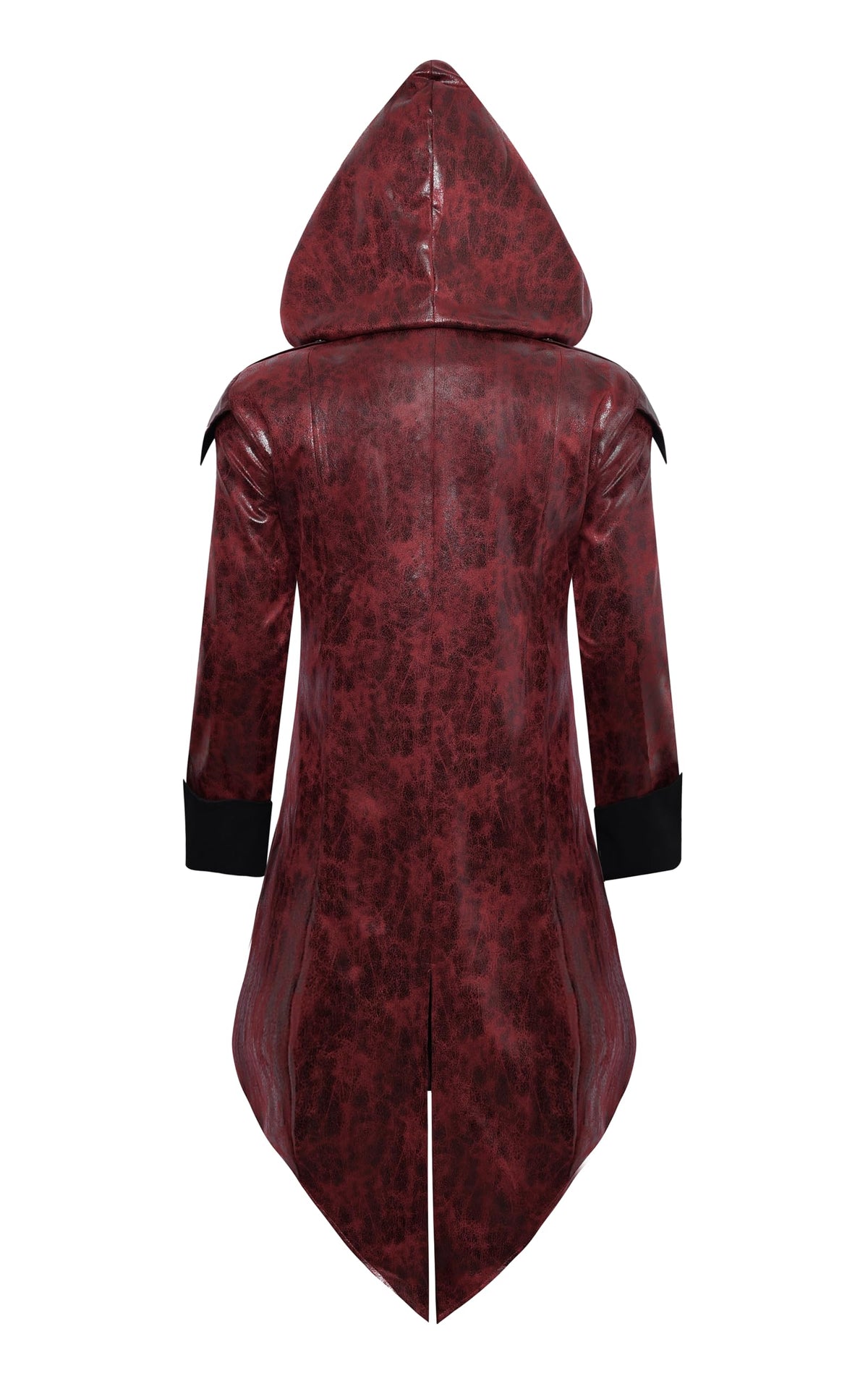 ZNZHKR Men's PU hooded Leather Steampunk Jacket Medieval Gothic Victorian Vampire Coat Tailcoat Gear Design Adjustable (Red. S)