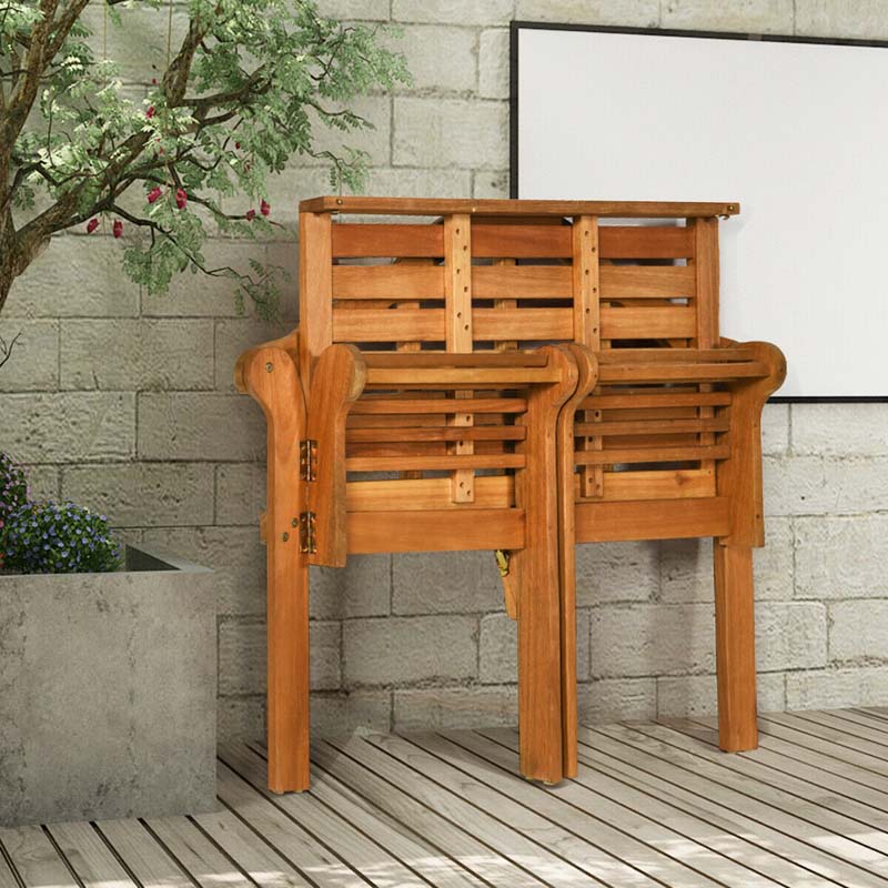 4 Ft Folding Outdoor Bench For Park Garden 2 Person Eucalyptus Wood Bench Loveseat Chair - Comfortable And Ergonomic Design