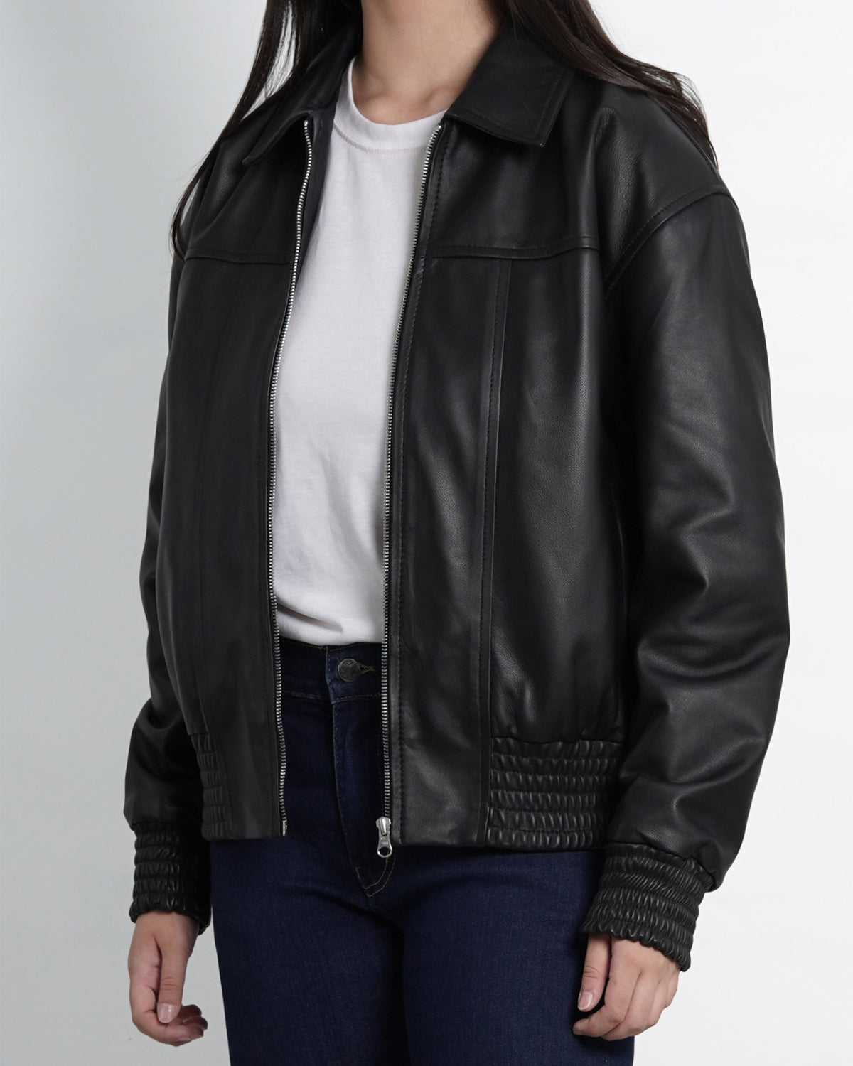 Decrum Disc Genuine Leather Jacket Women - Leather Oversized Bomber Jacket Womens | [1328563] Ollie Black. M
