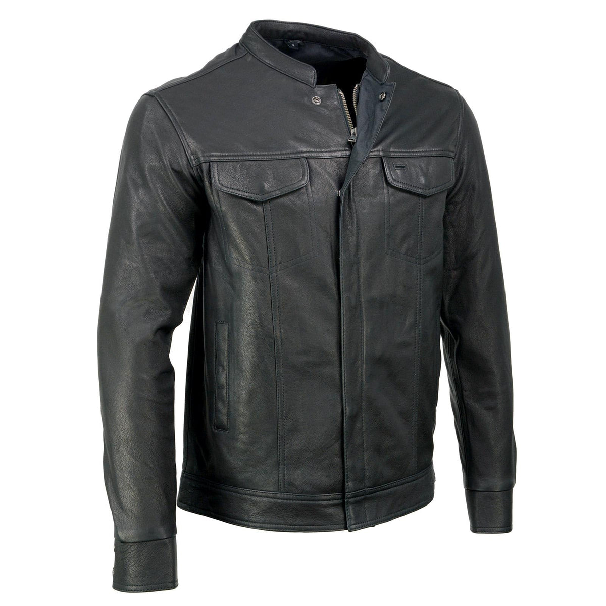 Milwaukee Leather MLM1604 Men's Stand-Up Collar Black Casual Biker Goat Skin Leather Shirt with Dual Closure - X-Large