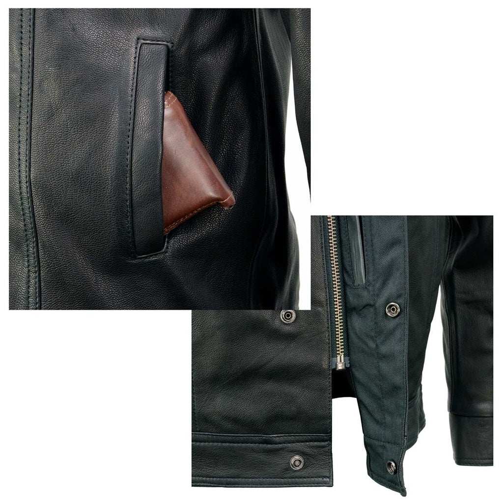 Milwaukee Leather MLM1604 Men's Stand-Up Collar Black Casual Biker Goat Skin Leather Shirt with Dual Closure - X-Large