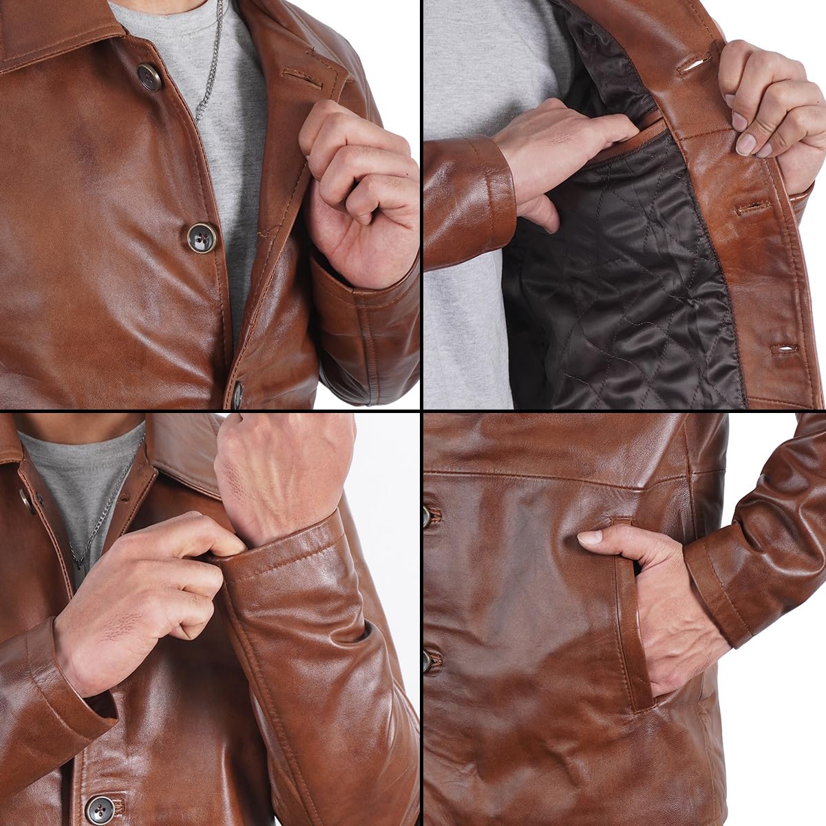 STOREJEES Brown Leather Jacket Men | Car Coat Brown. 5XL