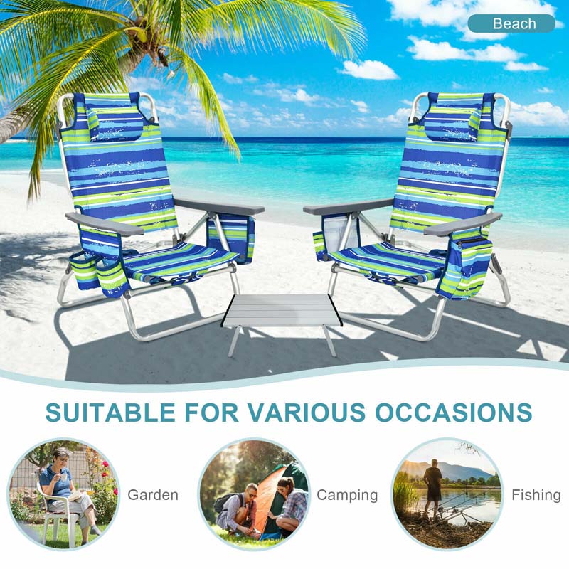2 Pack 5 Position Outdoor Folding Backpack Beach Chair Amp Table Set Patio Lawn Camping Chair Beach Sling Chair - High Quality Set For Everyday Use
