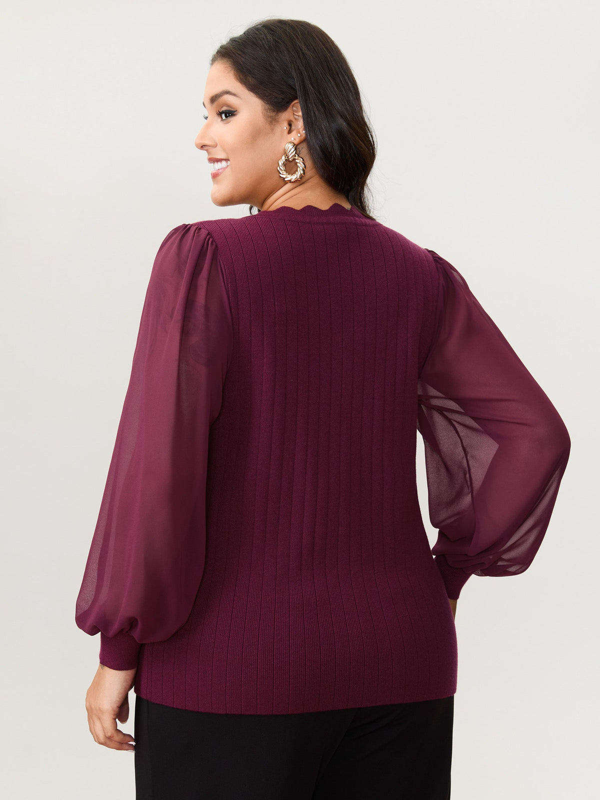 Chiffon Sheer Sleeve Heart Shaped Button Pullover
