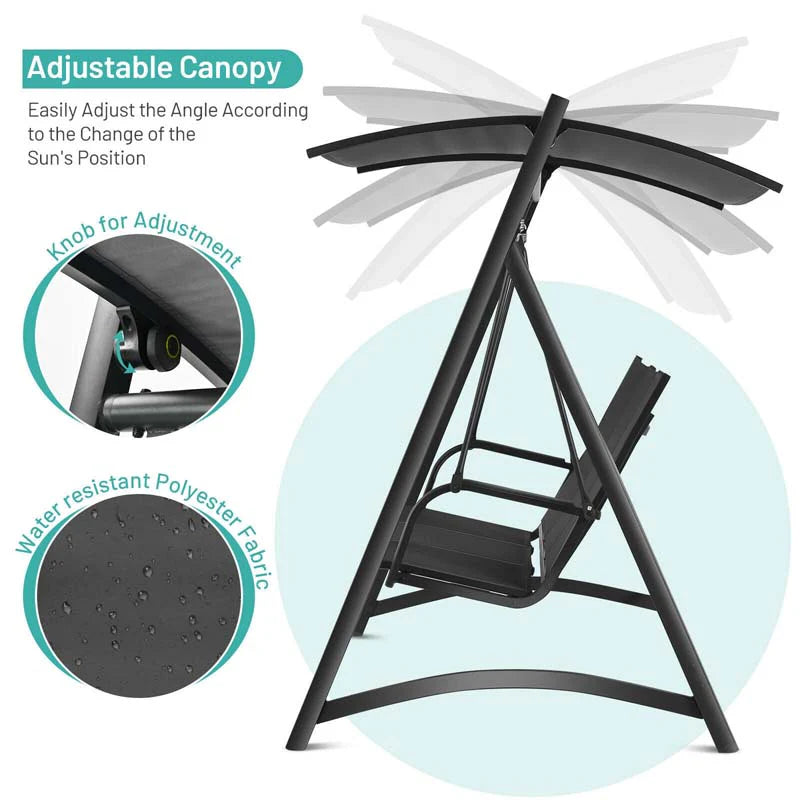 3 Person Anti Rust Aluminum Outdoor Patio Porch Swing Chair Bench Glider With Adjustable Canopy - Comfortable And Ergonomic Design