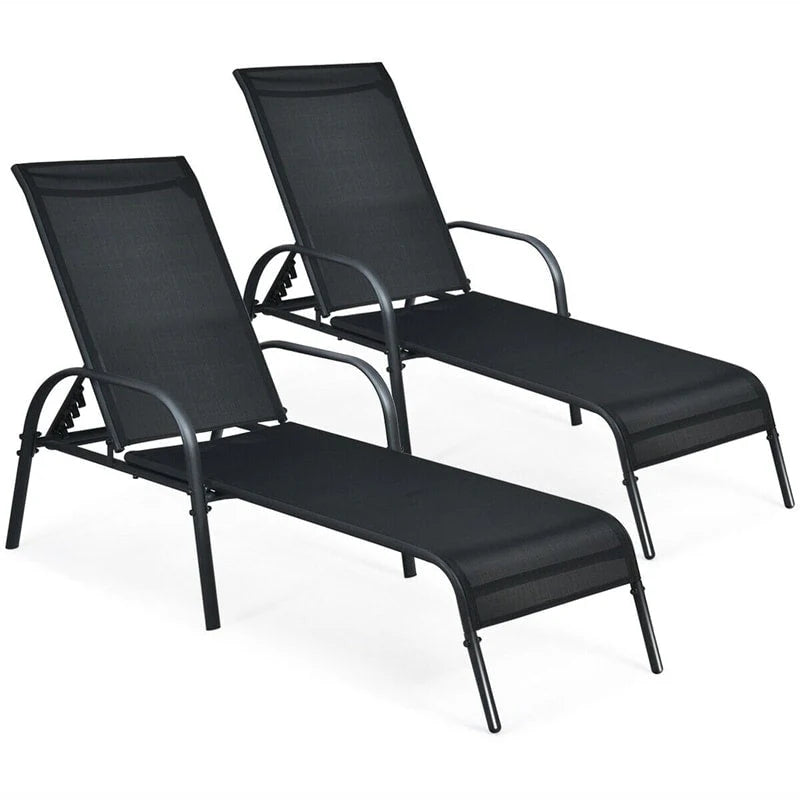 2 Pcs 5 Position Fabric Folding Outdoor Chaise Lounge Chairs Lightweight Pool Chairs Patio Lawn Recliner Sun Lounger - Comfortable And Ergonomic Design