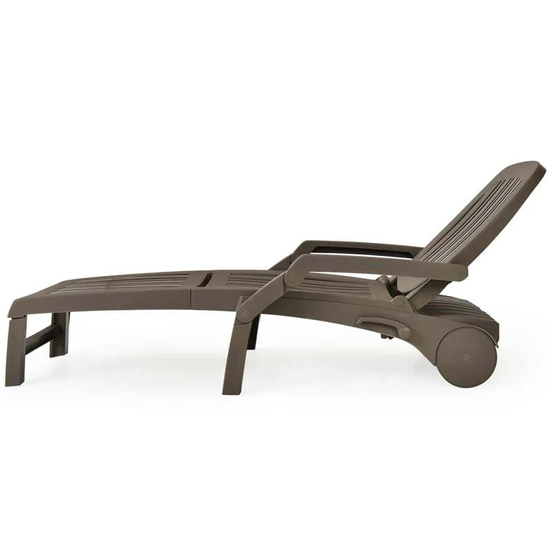 Weatherproof Folding Sun Lounger With Wheels 6 Position Plastic Outdoor Chaise Lounge Chair For Pool Beach Lawn - Comfortable And Ergonomic Design