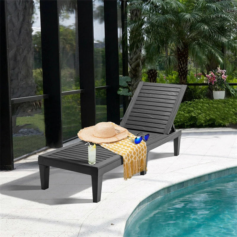 Outdoor Chaise Lounge Chair Patio Recliner Adjustable With 5 Positions Wood Texture Design Waterproof Easy To Assemble - Comfortable And Ergonomic Design