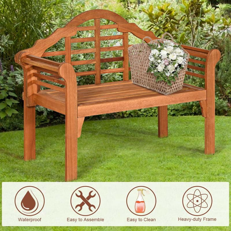 4 Ft Folding Outdoor Bench For Park Garden 2 Person Eucalyptus Wood Bench Loveseat Chair - Comfortable And Ergonomic Design