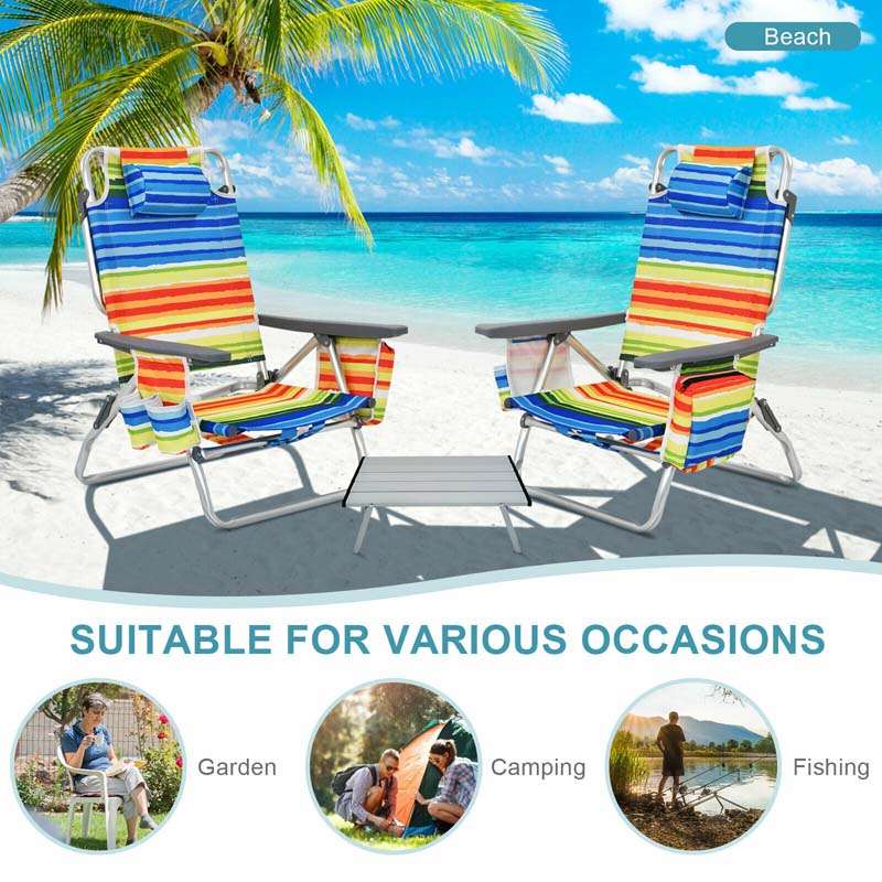 2 Pack 5 Position Outdoor Folding Backpack Beach Chair Amp Table Set Patio Lawn Camping Chair Beach Sling Chair - High Quality Set For Everyday Use