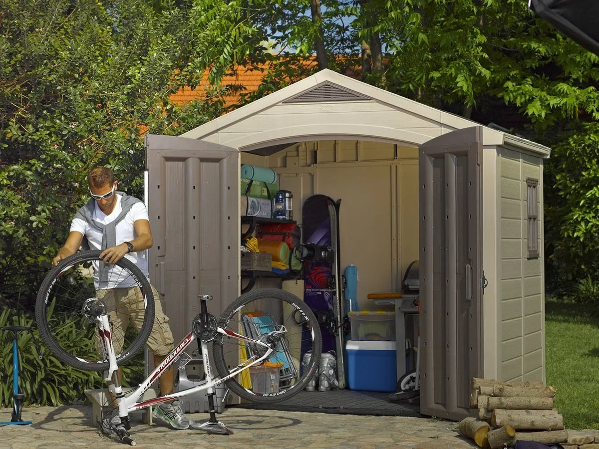 Keter Factor 8 x 11 Foot All Weather Resin Outdoor Storage Shed, Taupe