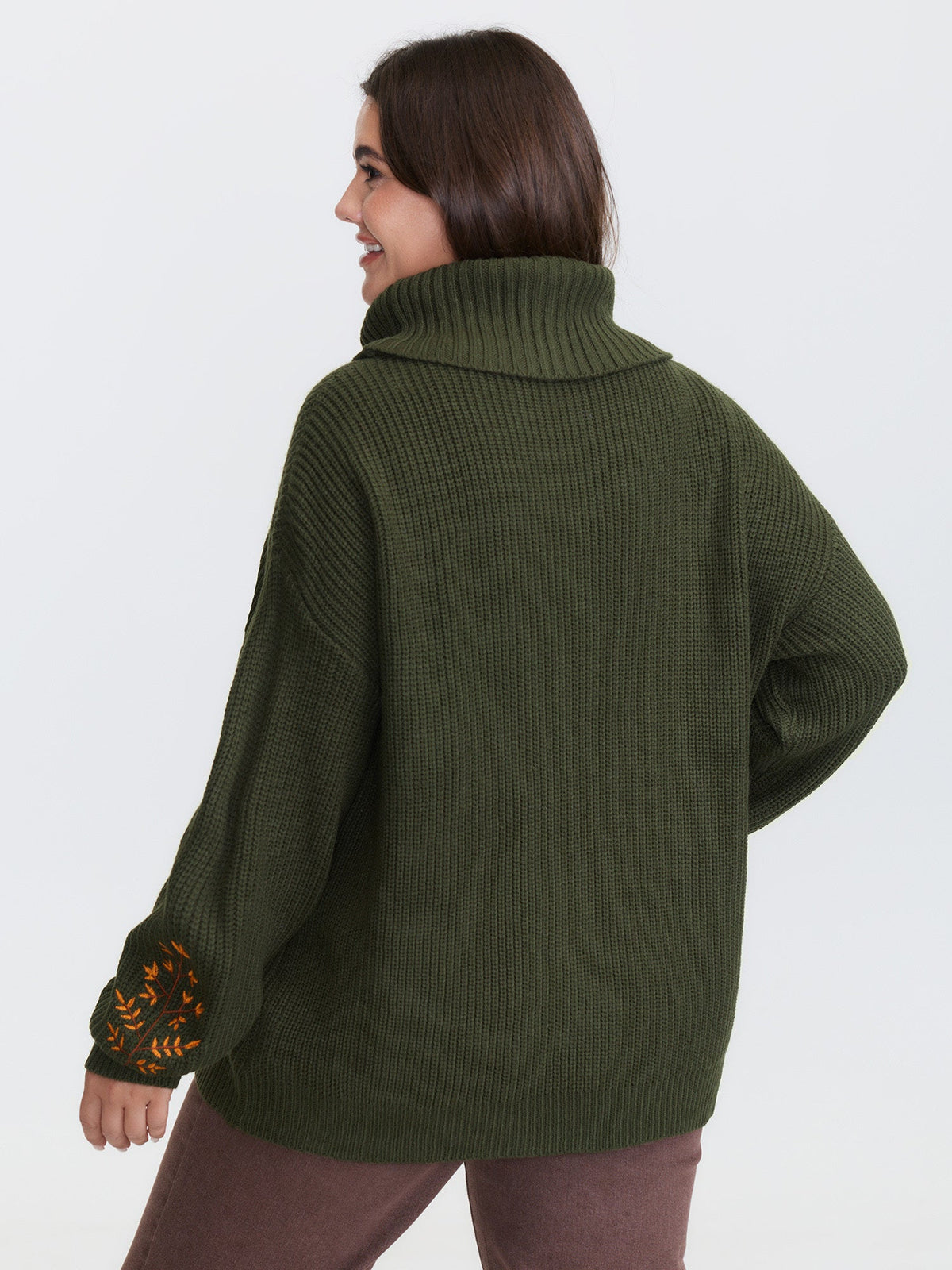 Turtleneck Deer Embroidery Knit Pullover