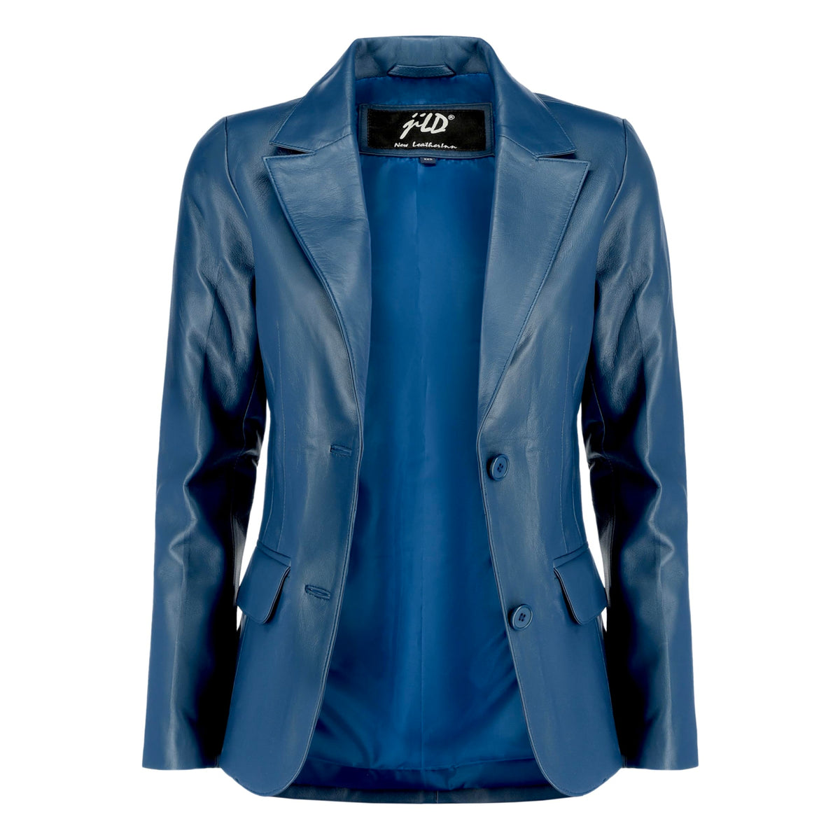 Jild Classic 2-Button Lambskin Leather Blazer Women - Casual Coat Long Sleeves Suit Style Leather Jacket Women (LC-Blue-L)