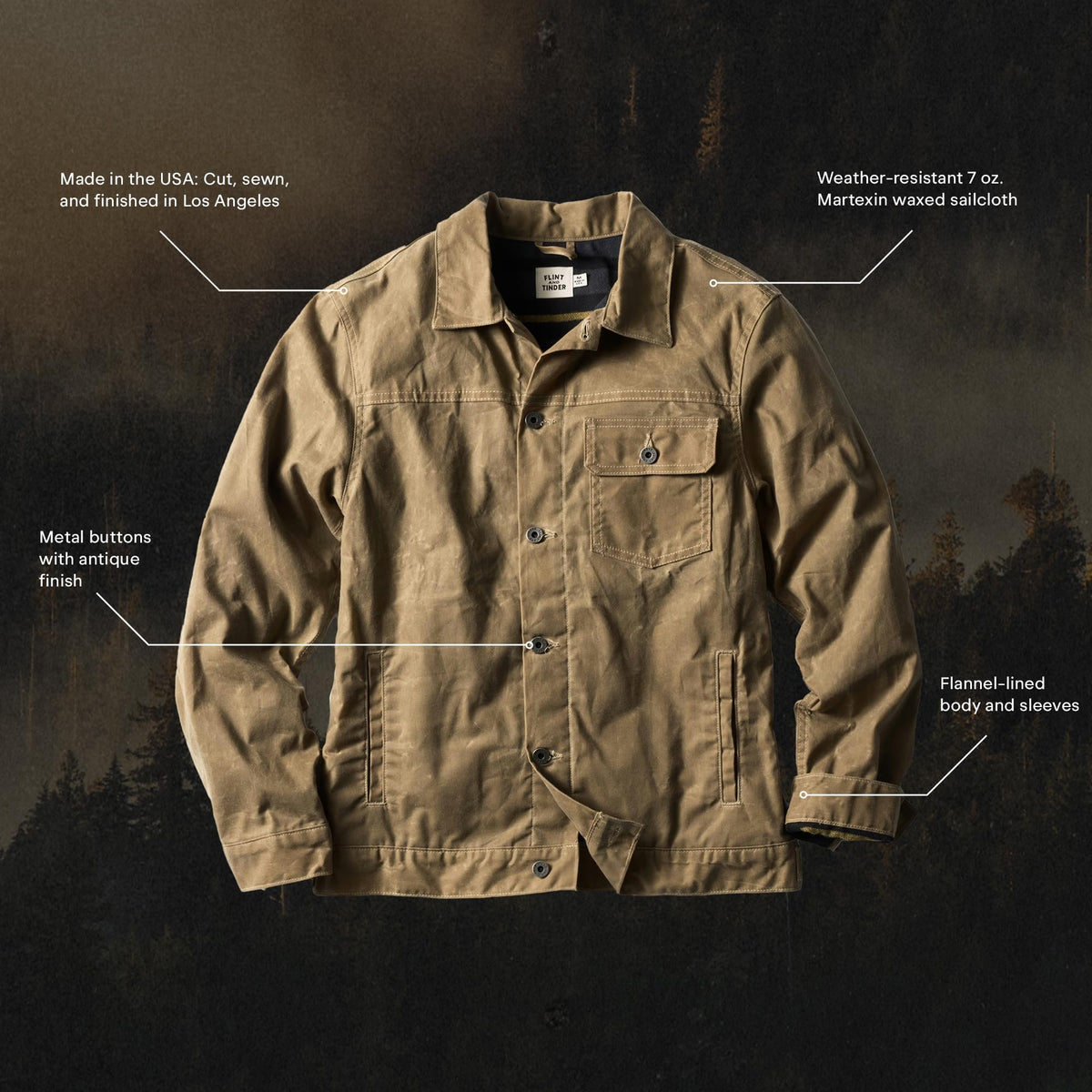Huckberry Flint and Tinder Men's Flannel-Lined Waxed Trucker Jacket