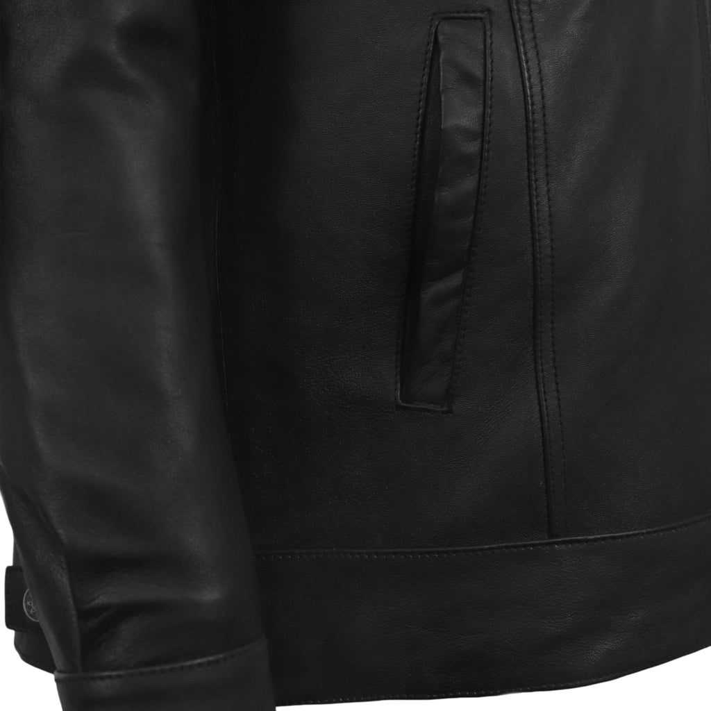 Ashwear Leather Jacket Men Vintage Trucker Style Mens Fashion Shirt Collar Real Lambskin Leather Jackets for Men (Trucker-Black-XL)