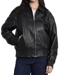 Decrum Disc Genuine Leather Jacket Women - Leather Oversized Bomber Jacket Womens | [1328563] Ollie Black. M