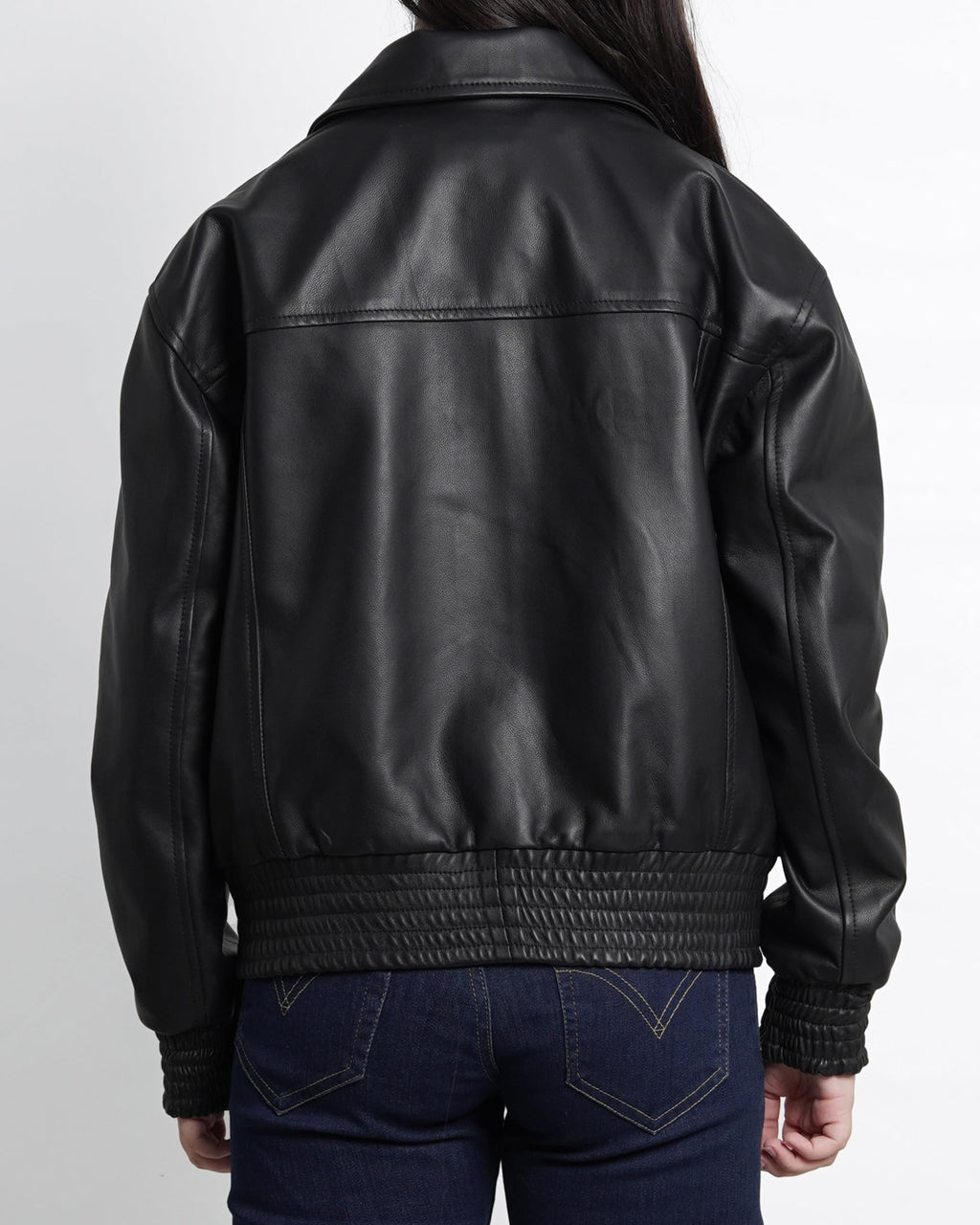 Decrum Disc Genuine Leather Jacket Women - Leather Oversized Bomber Jacket Womens | [1328563] Ollie Black. M