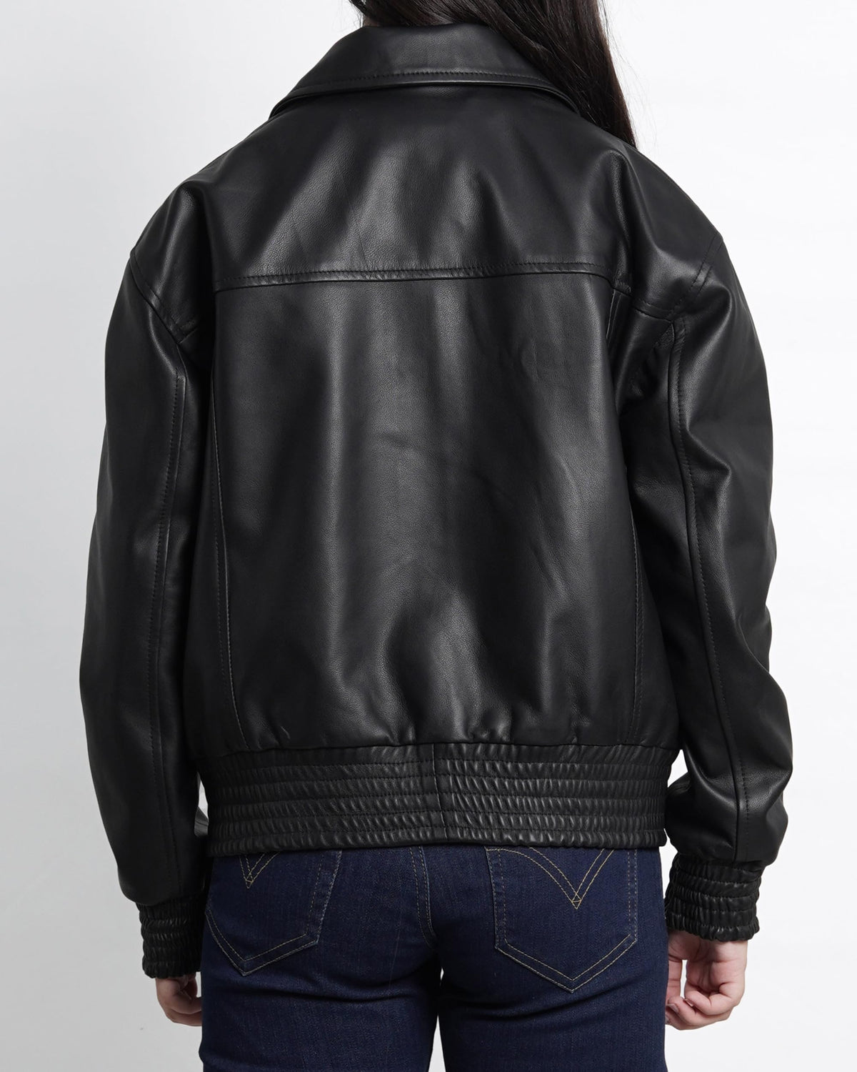 Decrum Disc Genuine Leather Jacket Women - Leather Oversized Bomber Jacket Womens | [1328563] Ollie Black. M