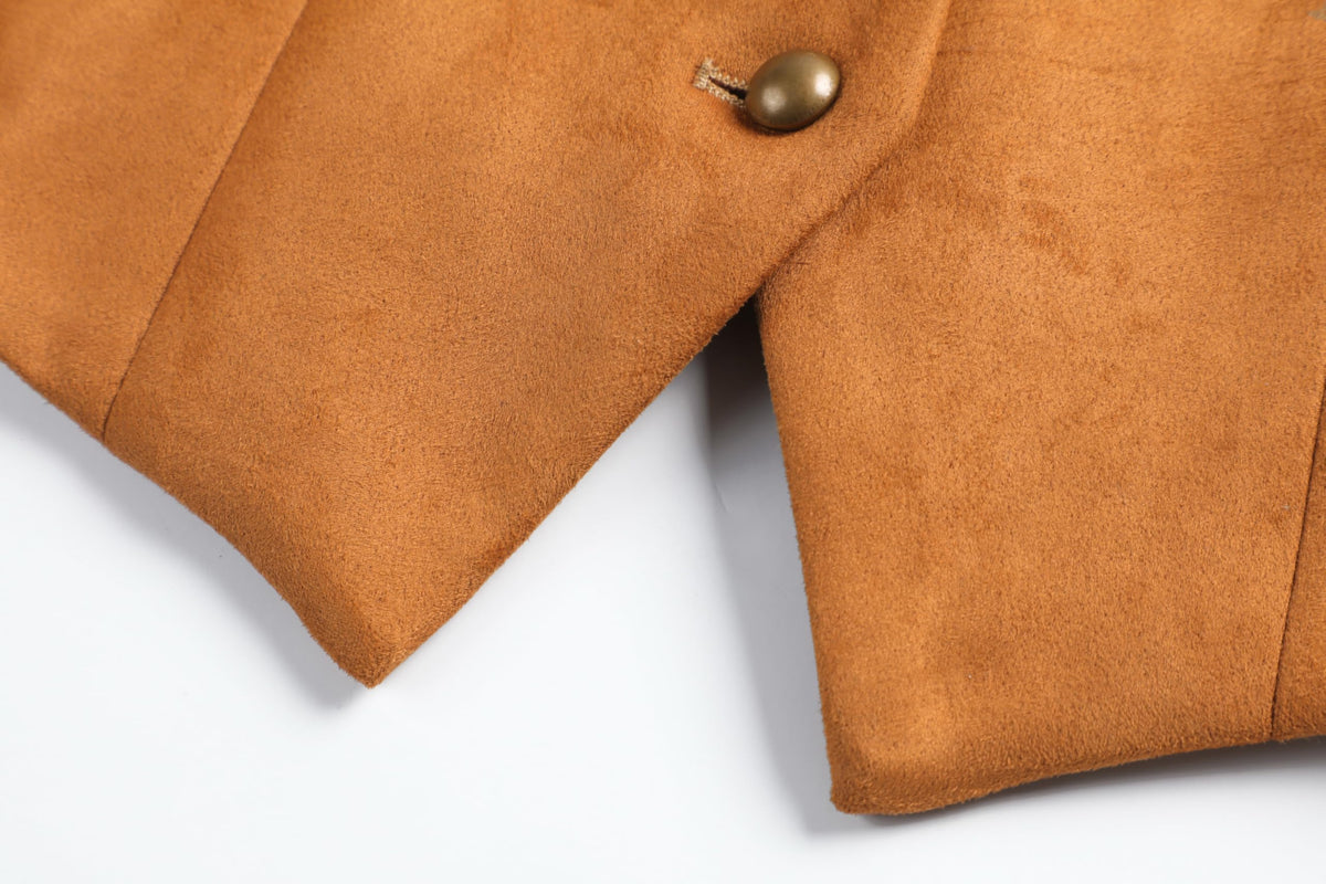 V VOCNI Women's Fully Lined 4 Button V-Neck Economy Dressy Suit Vest Waistcoat Suede Leather Khaki Large