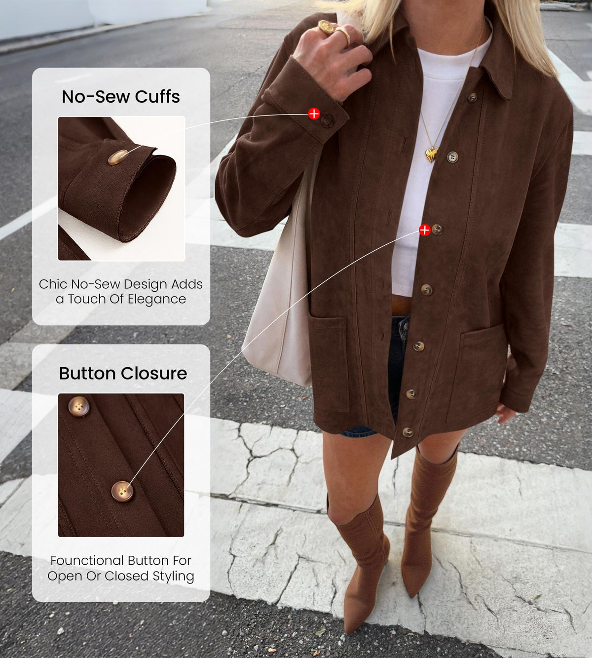 BTFBM Fall Fashion Faux Suede Jacket Women Winter Clothing.Coffee.M