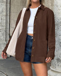BTFBM Fall Fashion Faux Suede Jacket Women Winter Clothing.Coffee.M