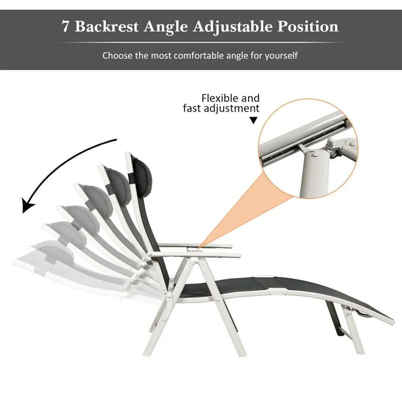 7 Position Folding Outdoor Chaise Lounge Chair Lightweight Patio Pool Chair Sun Lounger With Cushion Amp Pillow - Comfortable And Ergonomic Design