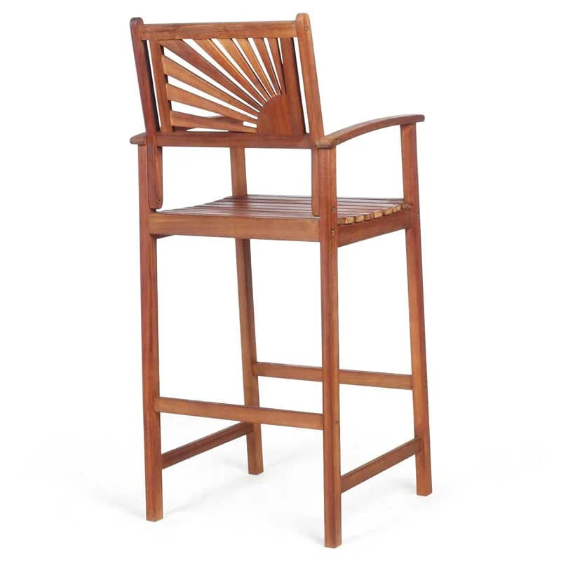2 Pack Acacia Wood Bar Stools Outdoor Patio Bar Chairs With Sunflower Backrest Amp Curved Armrests - Comfortable And Ergonomic Design