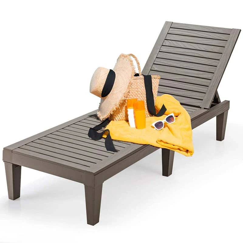 Outdoor Chaise Lounge Chair Patio Recliner Adjustable With 5 Positions Wood Texture Design Waterproof Easy To Assemble - Comfortable And Ergonomic Design