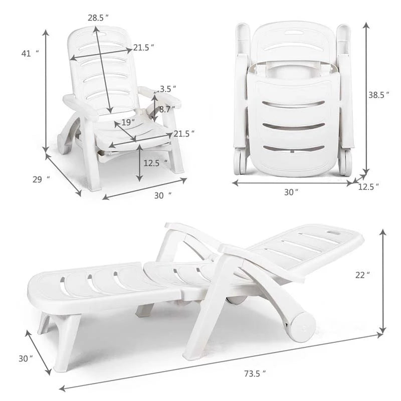 Rolling Folding Plastic Pool Lounge Chair With Armrests 5 Position Outdoor Sun Lounger Patio Deck Chair Beach Chair - Comfortable And Ergonomic Design