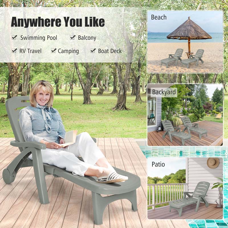 Rolling Folding Plastic Pool Lounge Chair With Armrests 5 Position Outdoor Sun Lounger Patio Deck Chair Beach Chair - Comfortable And Ergonomic Design