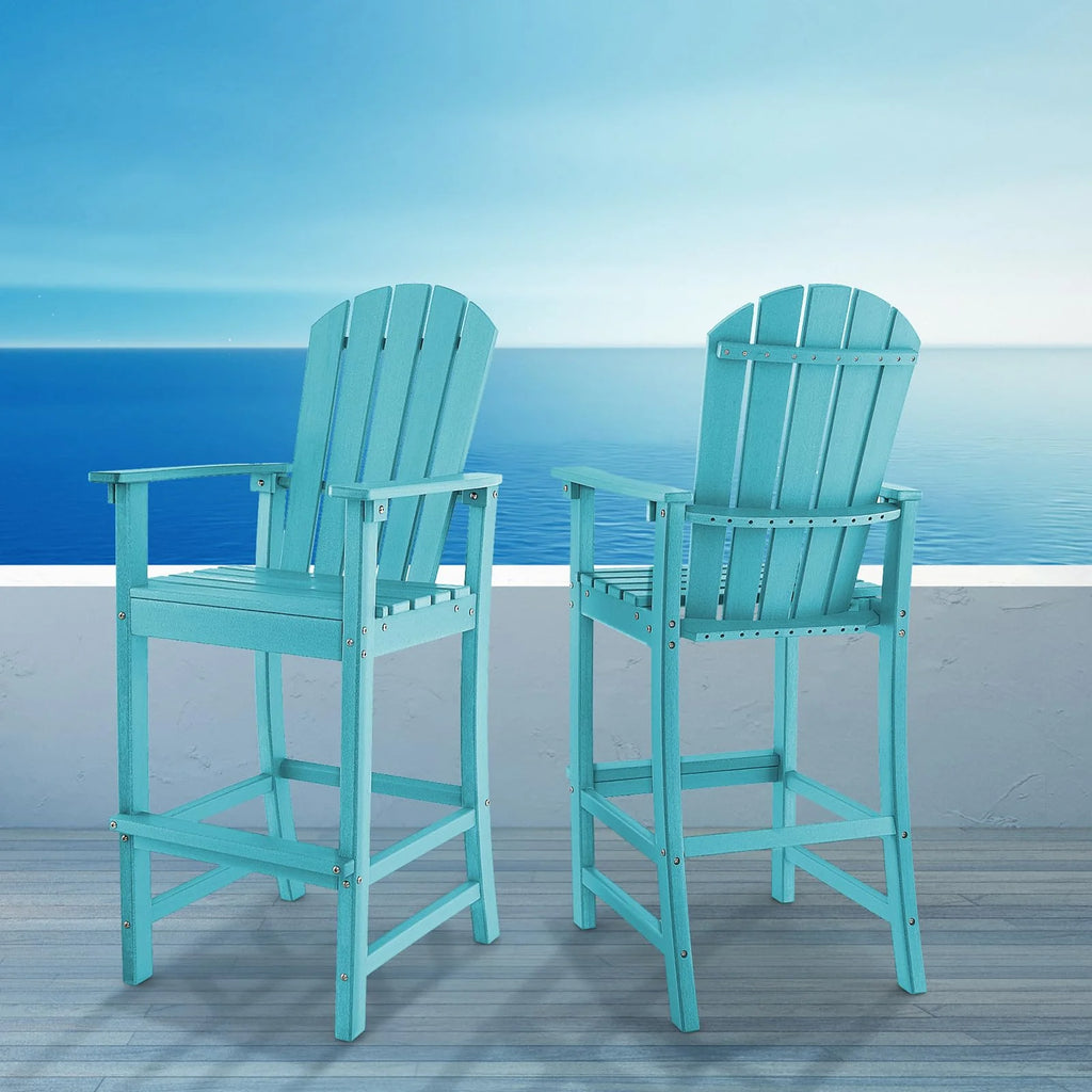 Outdoor Hdpe Tall Adirondack Chairs With Armrests Amp Footrest 30Quot Counter Height Bar Stools For Garden Backyard - Comfortable And Ergonomic Design