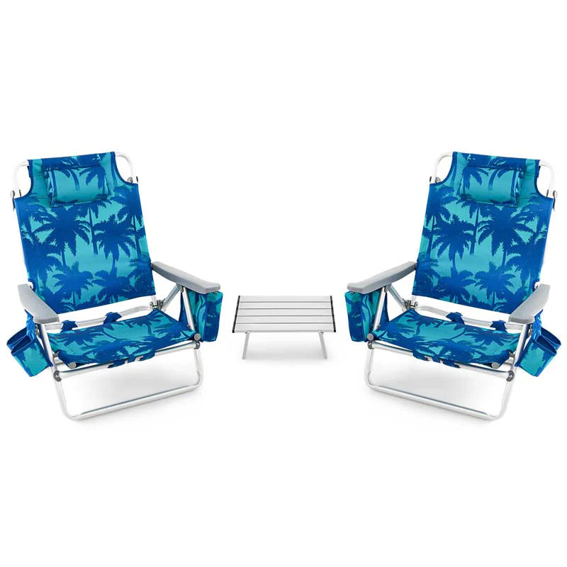 2 Pack 5 Position Outdoor Folding Backpack Beach Chair Amp Table Set Patio Lawn Camping Chair Beach Sling Chair - High Quality Set For Everyday Use