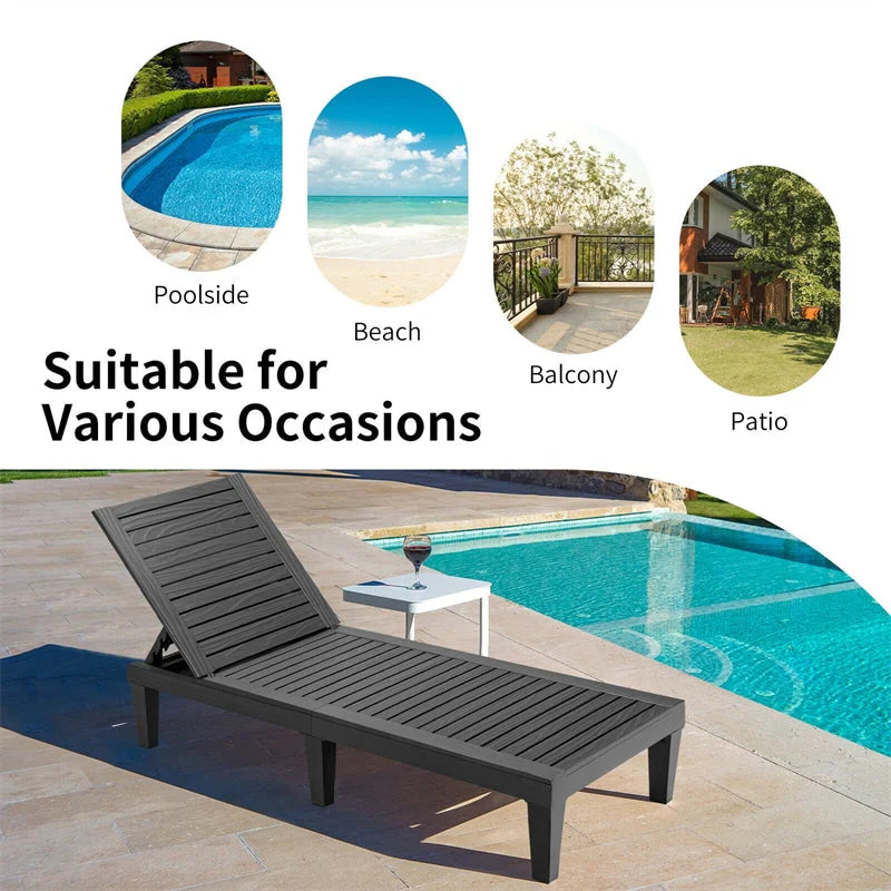 Outdoor Chaise Lounge Chair Patio Recliner Adjustable With 5 Positions Wood Texture Design Waterproof Easy To Assemble - Comfortable And Ergonomic Design