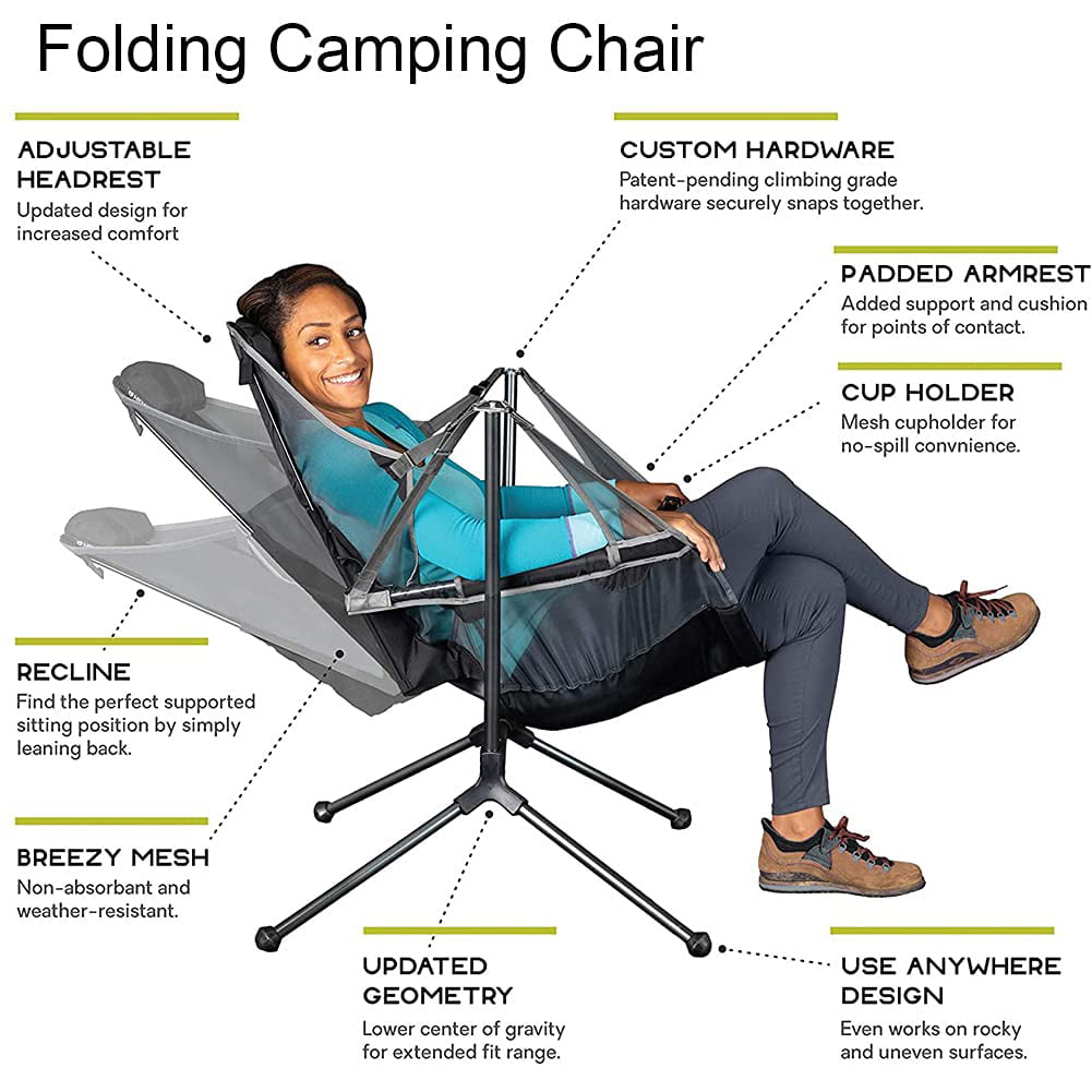VEANERWOOD Hammock Camping Chair Folding Rocking Chair with Pocket Steel Heavy Duty Portable Camping Chair with High Back Outdoor Oversized Chair for Lawn,Backyard,Picnic,Capacity-330lbs