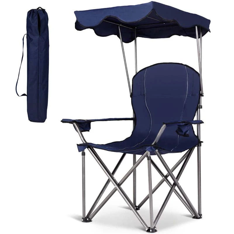 Outdoor Canopy Chair Portable Folding Beach Chair With 2 Cup Holders 600D Pvc Fabric Camping Chair Lawn Chair - Comfortable And Ergonomic Design