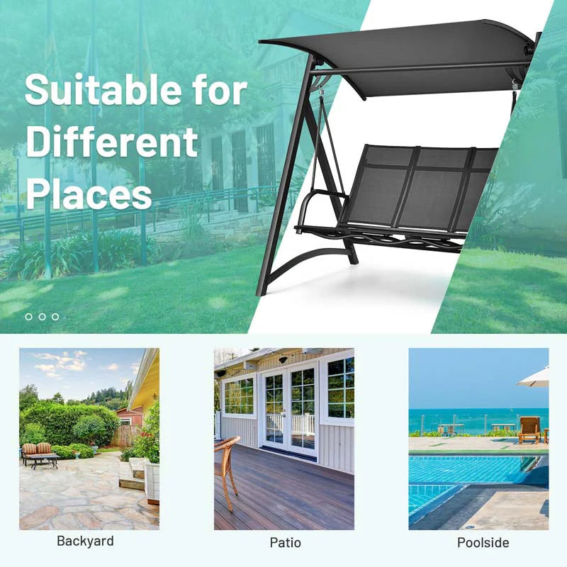 3 Person Anti Rust Aluminum Outdoor Patio Porch Swing Chair Bench Glider With Adjustable Canopy - Comfortable And Ergonomic Design