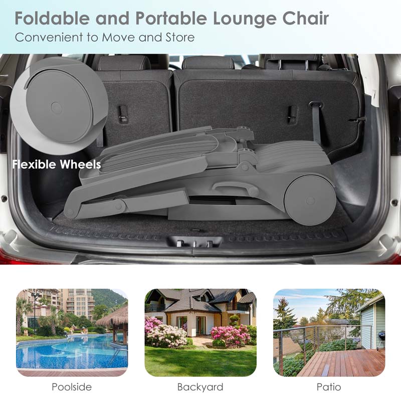 Weatherproof Folding Sun Lounger With Wheels 6 Position Plastic Outdoor Chaise Lounge Chair For Pool Beach Lawn - Comfortable And Ergonomic Design