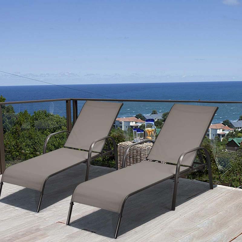 2 Pcs 5 Position Fabric Folding Outdoor Chaise Lounge Chairs Lightweight Pool Chairs Patio Lawn Recliner Sun Lounger - Comfortable And Ergonomic Design