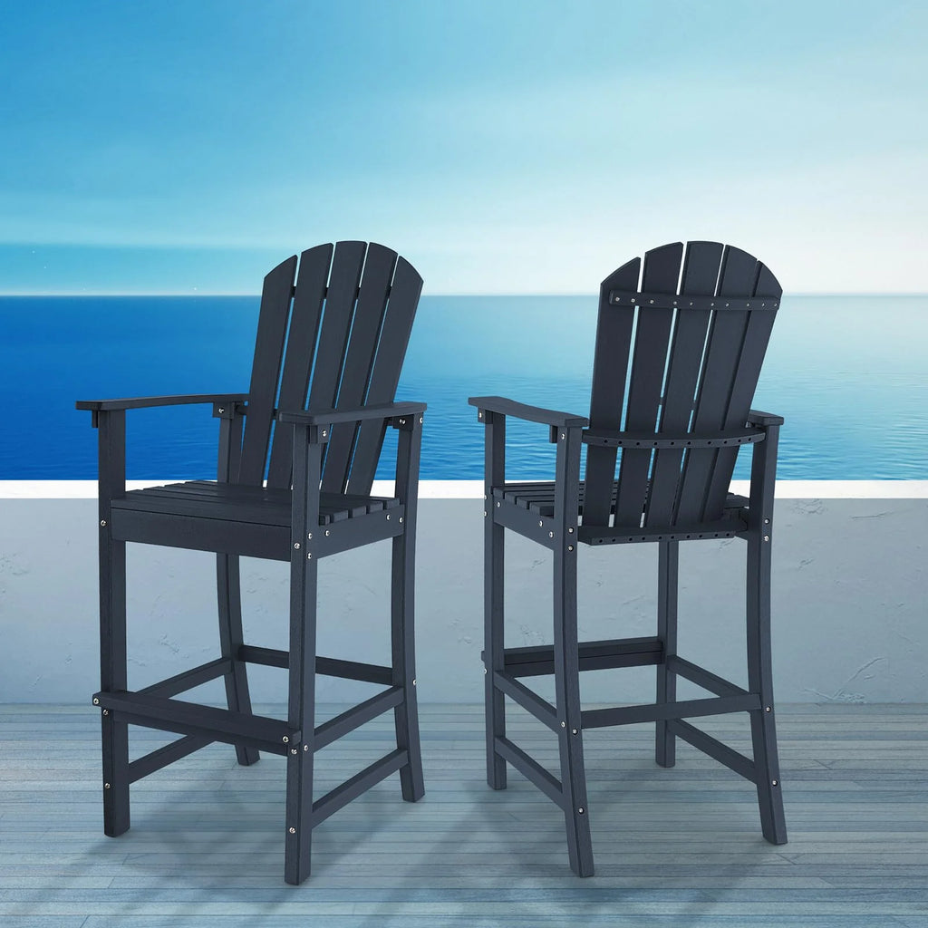Outdoor Hdpe Tall Adirondack Chairs With Armrests Amp Footrest 30Quot Counter Height Bar Stools For Garden Backyard - Comfortable And Ergonomic Design